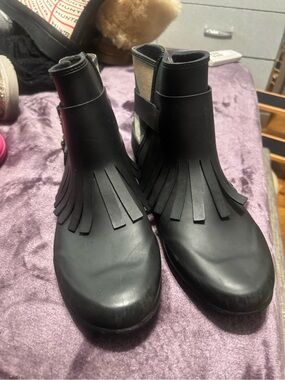 Burberry Black Fringe Rain Ankle Boots